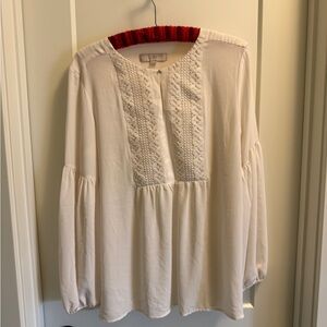 LOFT Cream Lace-Front Peasant Tunic
